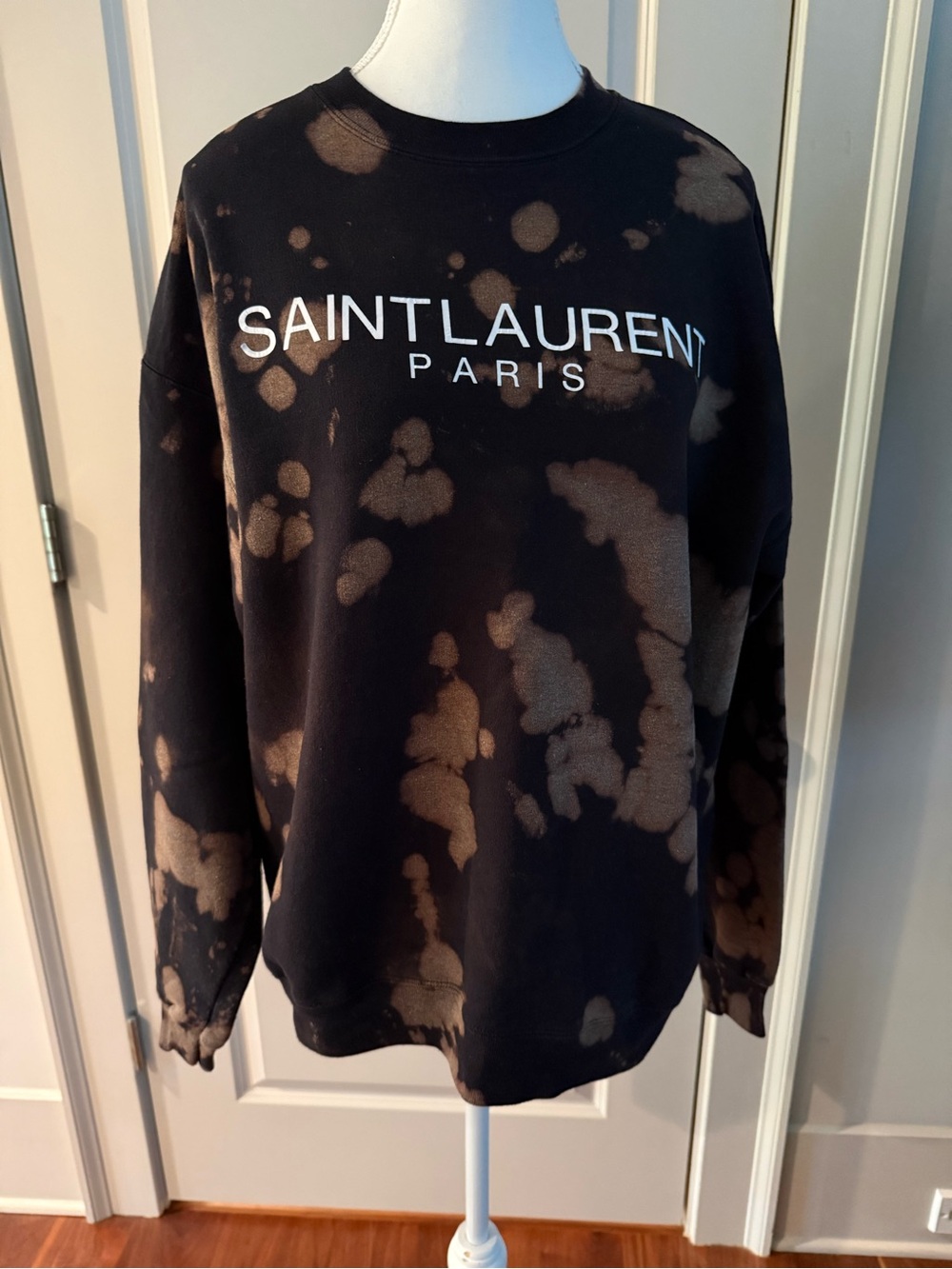 Designer Inspired Black Bleach-Dye Crewneck Sweatshirt